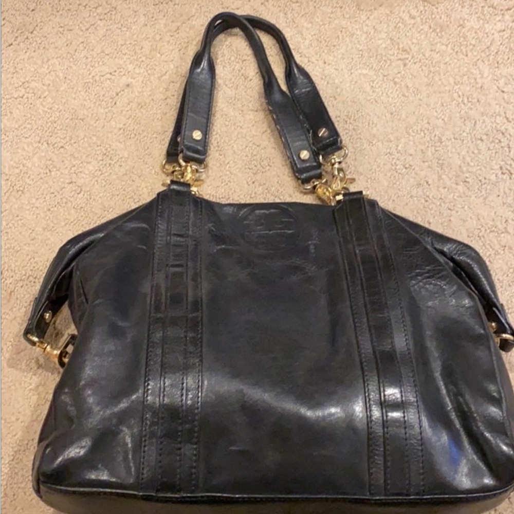 Black Leather Tory Burch Handbag